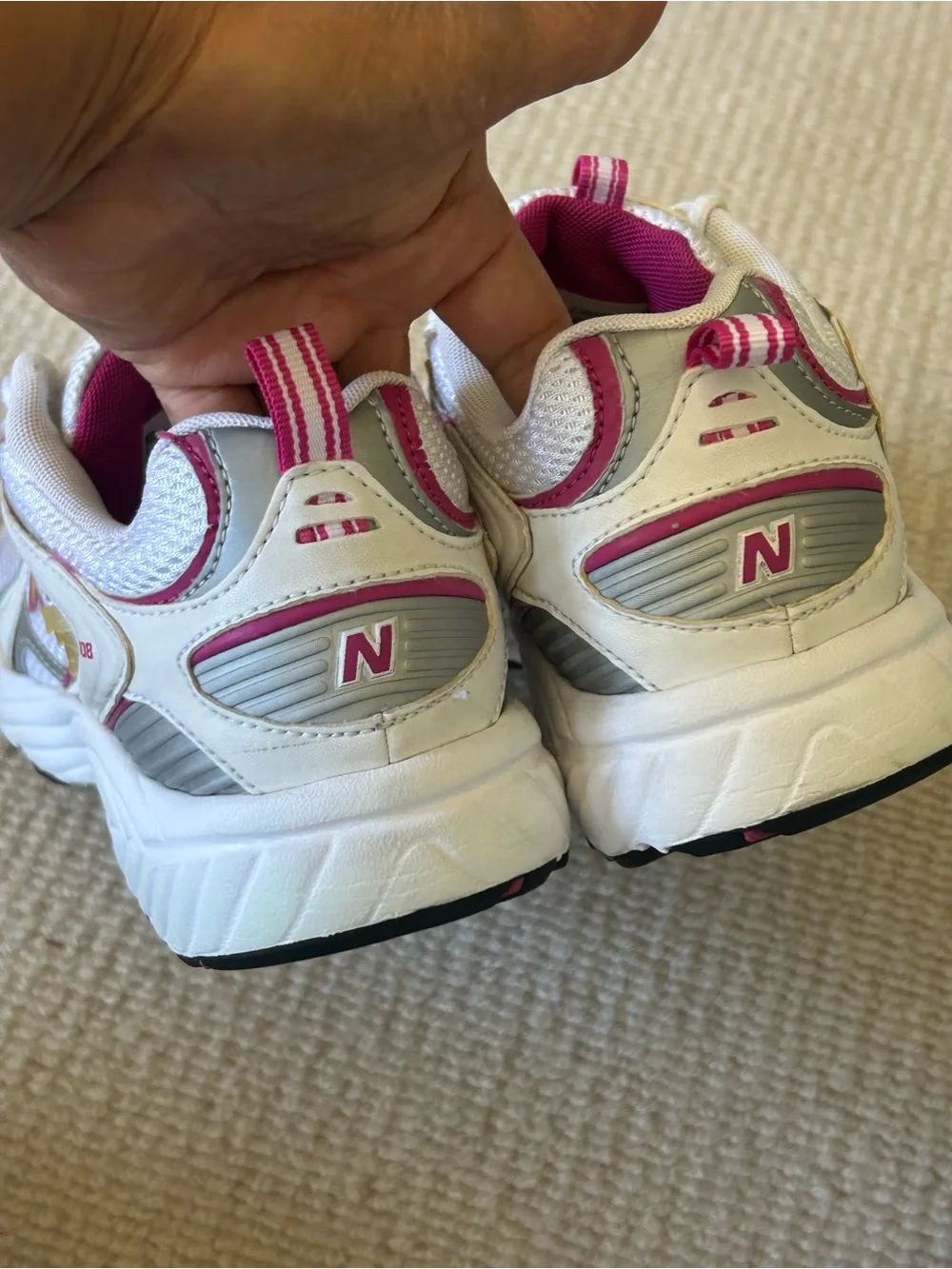 New Balance Kids White Sneakers with Pink Accents